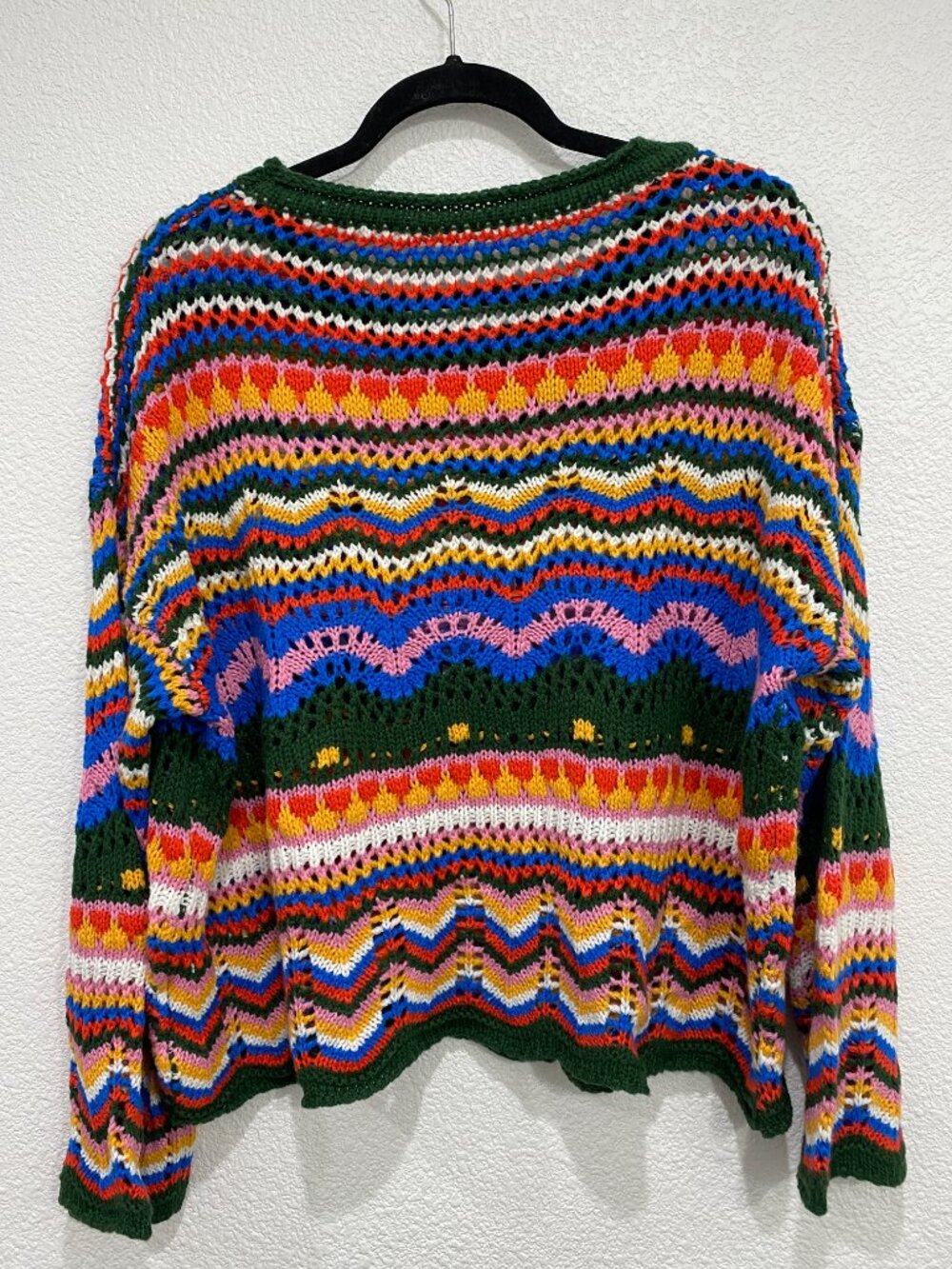 SHEIN Chevron Stripe Crochet Knit Bell Sleeve Sweater Multi-Color Size S - Picture 4 of 7